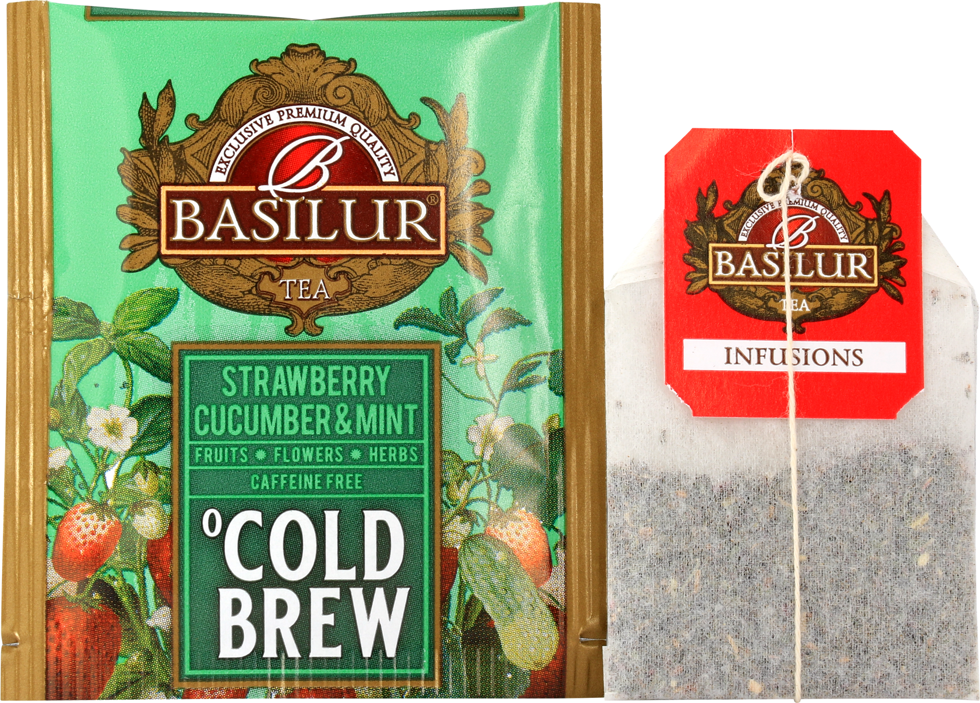 Koperta z torebką herbaty Basilur Strawberry Cucumber & Mint.
