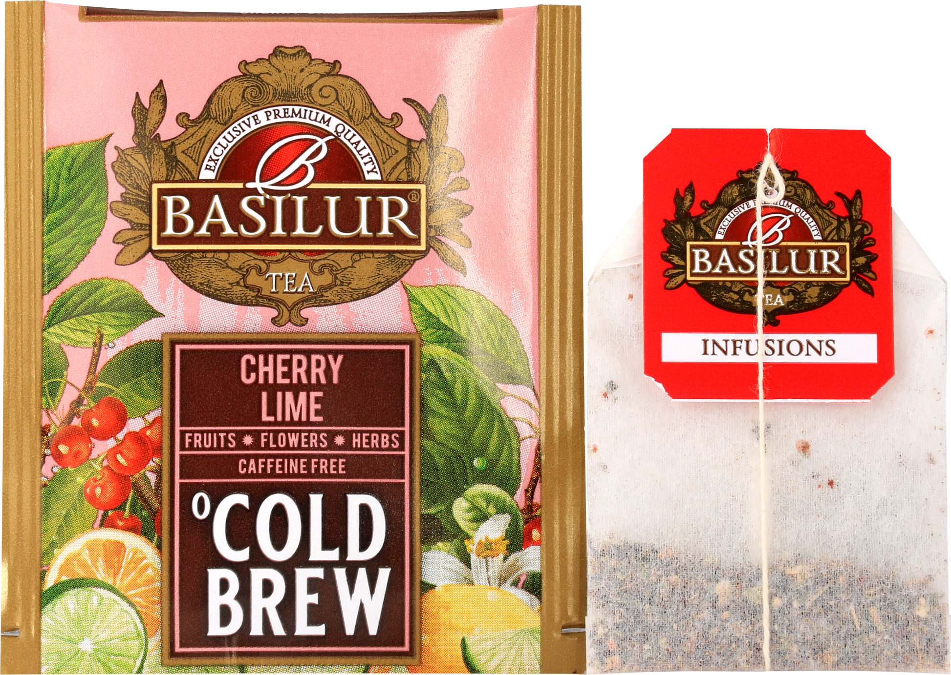 Koperta z torebką herbaty Basilur cherry lime.