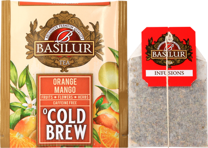 Koperta z torebką herbaty basilur orange mango.