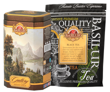 Basilur Mount Loch czarna herbata lisciasta 100 g w puszce oraz opakowanie foliowe