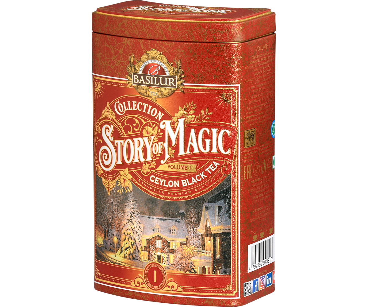 Opakowanie Basilur Story of Magic vol. I – czarna herbata cejlońska w ozdobnej puszce.