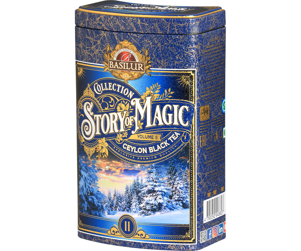 Opakowanie Basilur Story of Magic vol. II – czarna herbata cejlońska w świątecznej edycji.