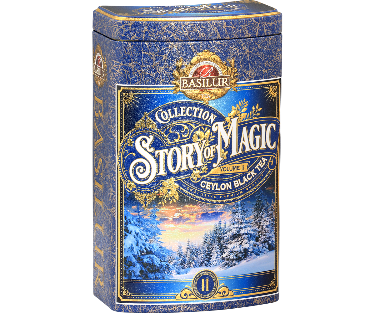 Puszka Basilur Story of Magic vol. II – kolekcjonerska edycja z motywem zimowego lasu.