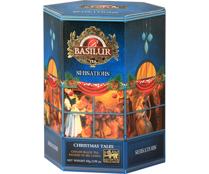 Elegancka puszka Basilur Christmas Tales – czarna herbata cejlońska w świątecznym wydaniu.