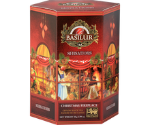 Herbata Basilur Christmas Fireplace – świąteczna puszka z ciepłym, zimowym motywem.