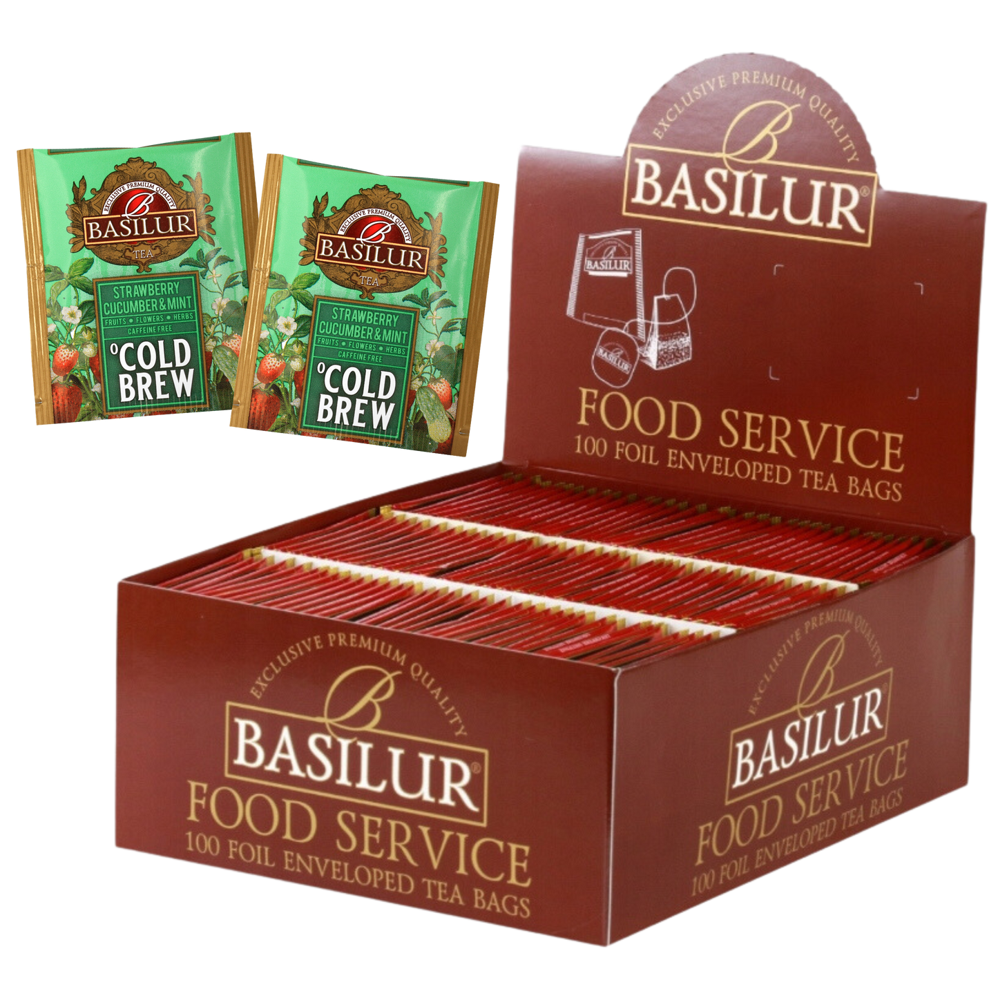 Zestaw herbat Basilur Strawberry Cucumber & Mint Cold Brew w ekspozytorze, orzeźwiająca herbata bez kofeiny.