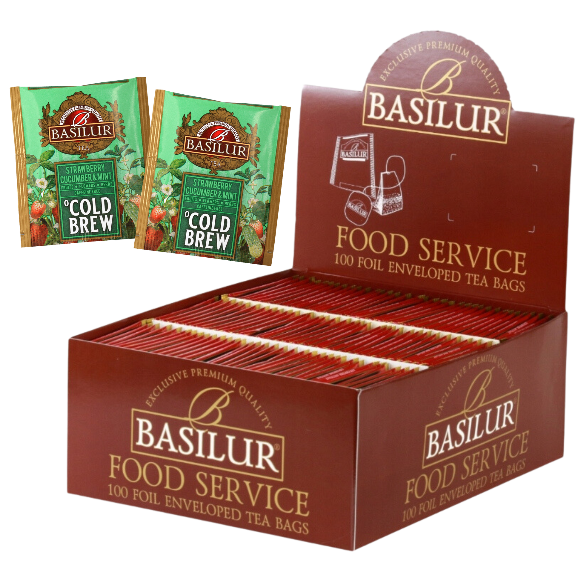 Zestaw herbat Basilur Strawberry Cucumber & Mint Cold Brew w ekspozytorze, orzeźwiająca herbata bez kofeiny.