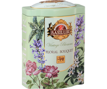Puszka herbaty Basilur Floral Bouquet zielona herbata cejlońska z kwiatami.