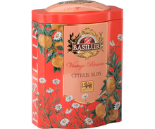 Puszka herbaty Basilur Citrus Bliss zielona herbata cejlońska o cytrusowym aromacie.