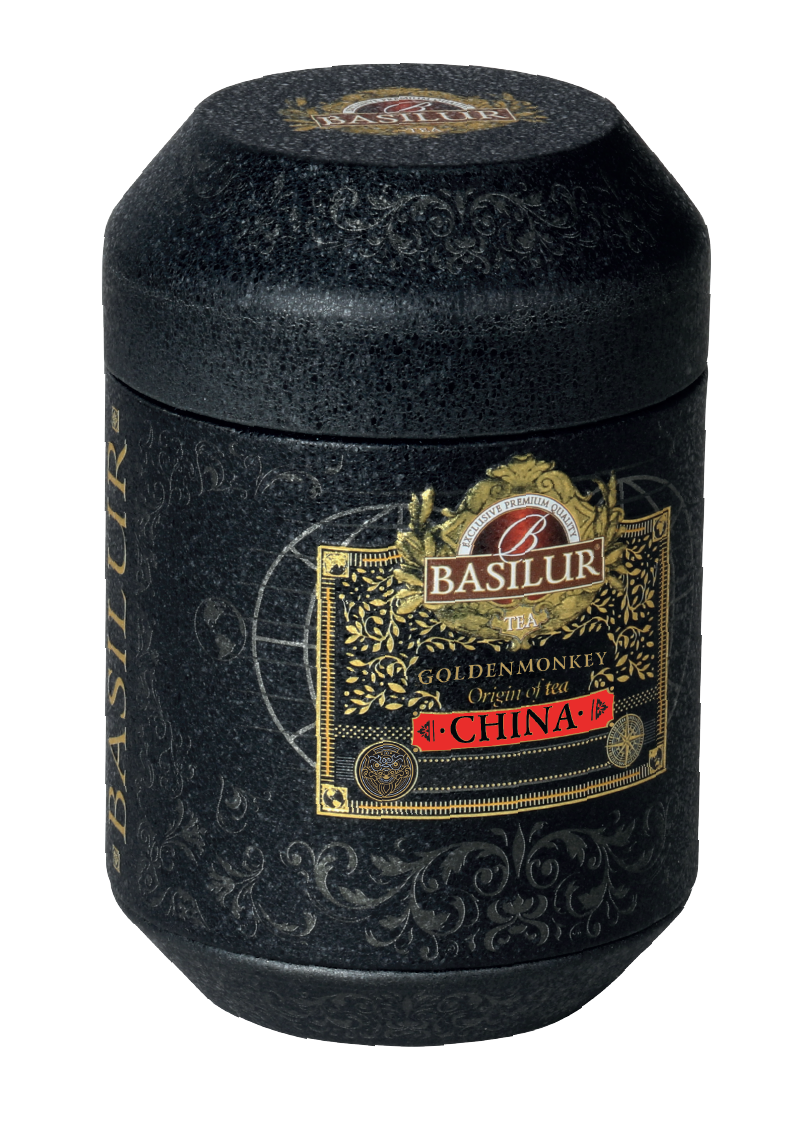 Herbata Basilur Golden Monkey w eleganckiej czarno-złotej puszce – chińska herbata liściasta 50 g.