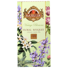 Opakowanie Basilur Floral Bouquet – zielona herbata cejlońska o kwiatowym aromacie jaśminu i lawendy.