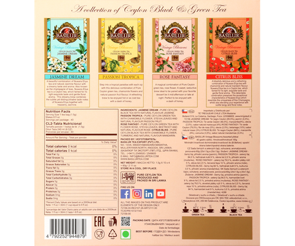 Zestaw herbat Basilur Vintage Blossoms z czterema smakami w eleganckim opakowaniu.