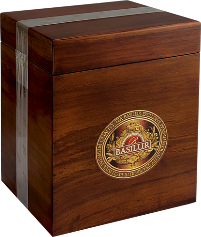 Luksusowe drewniane opakowanie Basilur Silver Tips – elegancja i jakość.