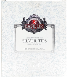 Opakowanie Basilur Silver Tips – biała herbata Ceylon White Tea z pojedynczej plantacji.