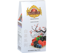 Opakowanie herbaty Basilur Forest Fruit 100 g – biała herbata z aromatem owoców leśnych.