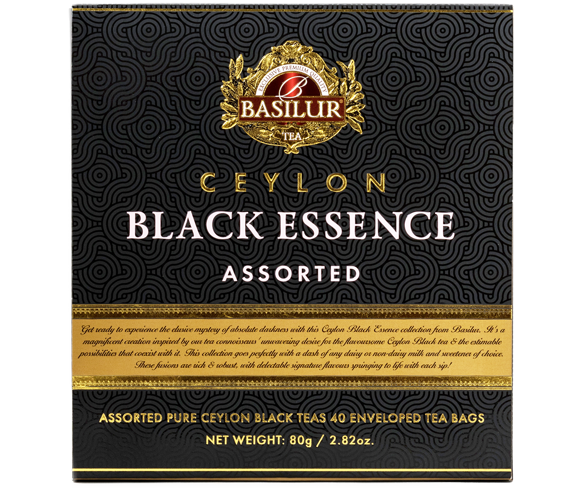 Opakowanie Basilur Ceylon Black Essence z widocznym logo i opisem zestawu.
