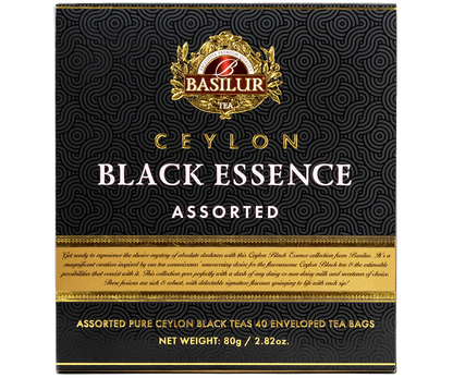 Opakowanie Basilur Ceylon Black Essence z widocznym logo i opisem zestawu.