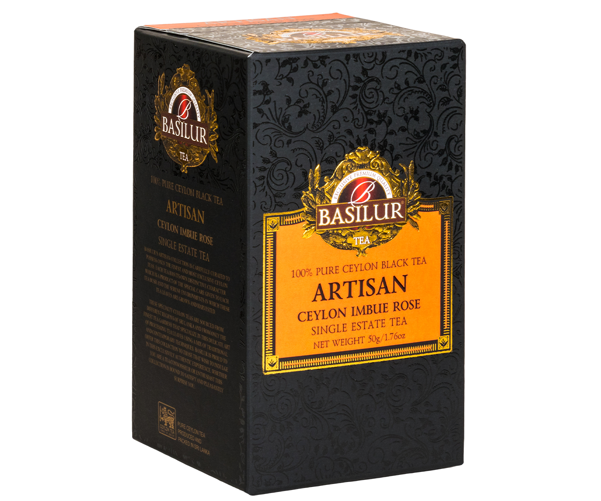 Opakowanie herbaty Basilur Ceylon Imbue Rose z kolekcji Artisan – czarna herbata cejlońska 50 g.