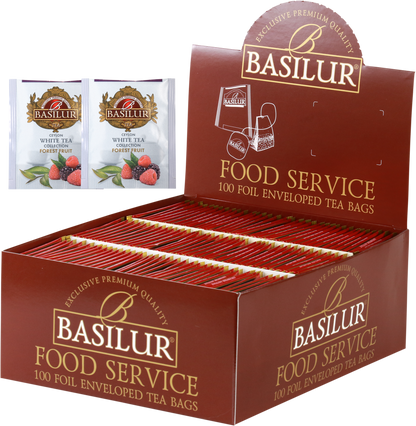 Zestaw Basilur Forest Fruit – 100 torebek białej herbaty cejlońskiej o smaku owoców leśnych.