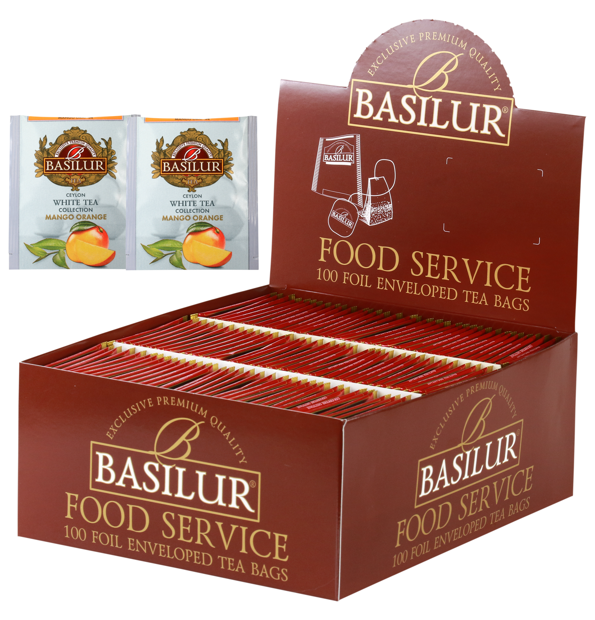 Herbata Basilur Mango Orange 100 x 1,5 g w opakowaniu Food Service, biała herbata z mango i pomarańczą.