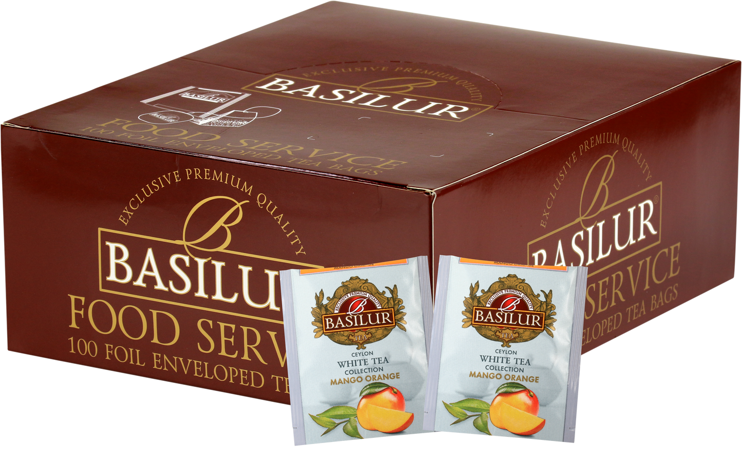 Zestaw Basilur Mango Orange – 100 torebek białej herbaty cejlońskiej o smaku mango i pomarańczy.