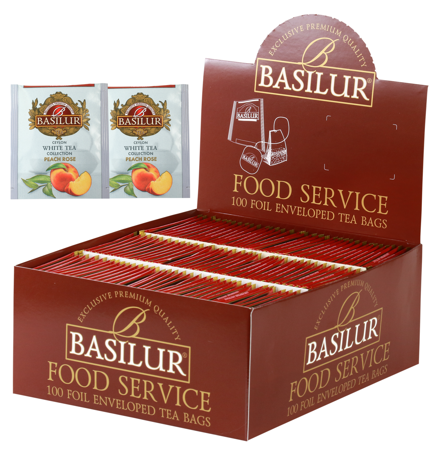 Herbata Basilur Peach Rose 100 x 1,5 g w opakowaniu Food Service, biała herbata z brzoskwinią i różą.