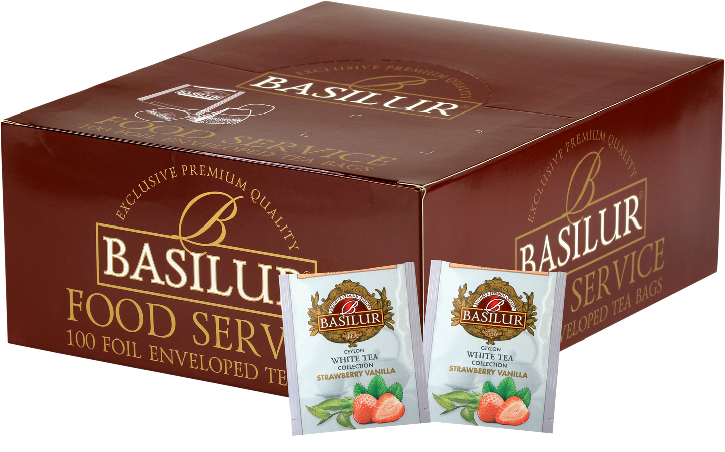 Zestaw Basilur Strawberry Vanilla – 100 torebek białej herbaty cejlońskiej o smaku truskawki i wanilii.