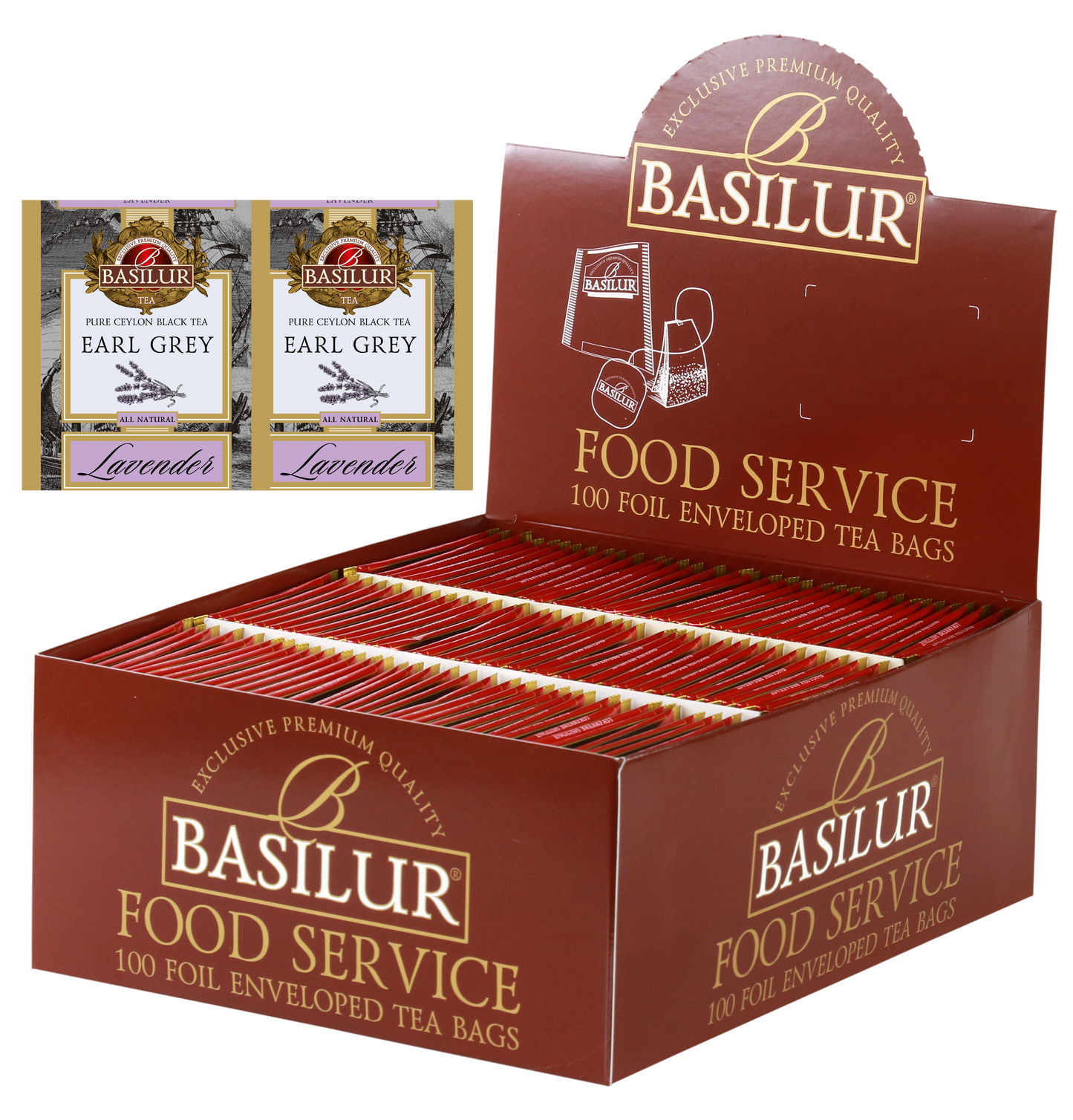 Herbata Basilur Lavender 100 x 2 g w opakowaniu Food Service, czarna herbata Earl Grey z aromatem lawendy.