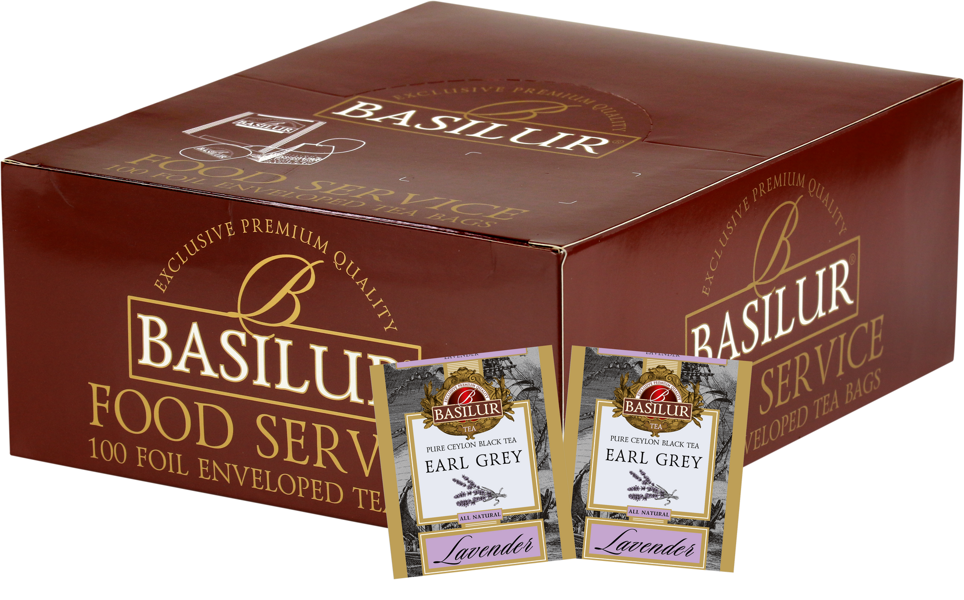 Zestaw Basilur Lavender – 100 torebek herbaty Earl Grey z nutą kwiatową i delikatnym aromatem lawendy.