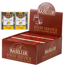 Herbata Basilur Earl Grey Orange w opakowaniu Food Service 100 torebek – czarna herbata cejlońska z nutą pomarańczy.