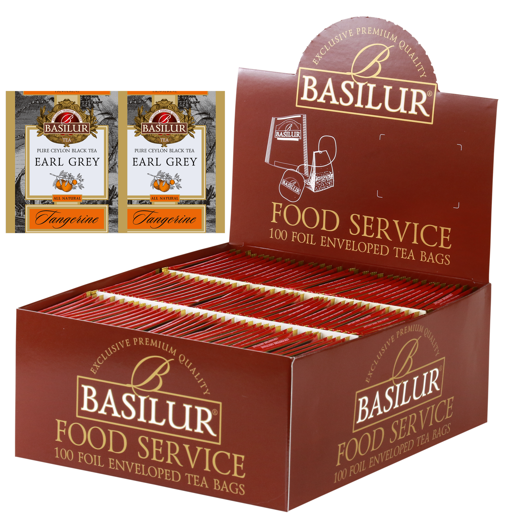 Herbata Basilur Earl Grey Tangerine w opakowaniu Food Service 100 torebek – czarna herbata cejlońska z bergamotką i mandarynką.