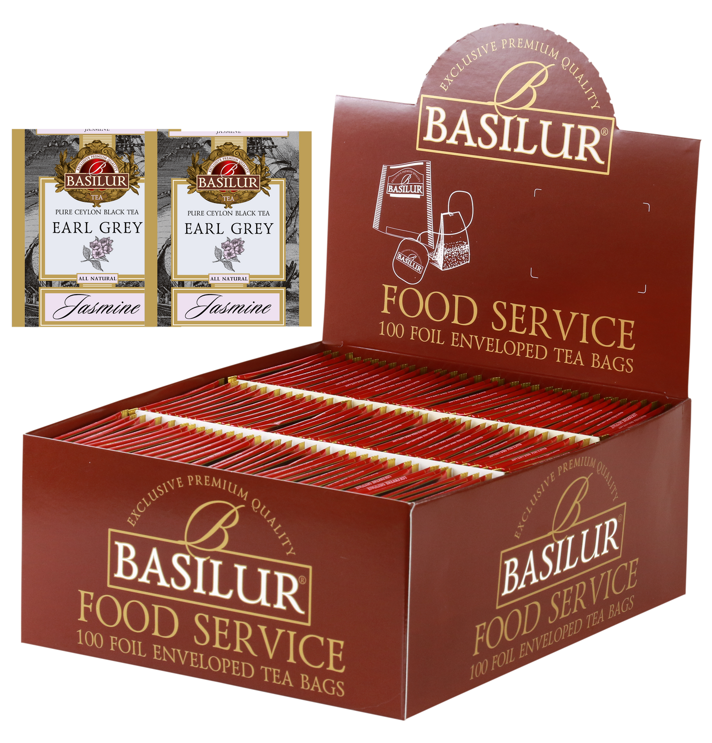 Herbata Basilur Earl Grey Jasmine w opakowaniu Food Service 100 torebek – czarna herbata cejlońska z jaśminem i bergamotką.