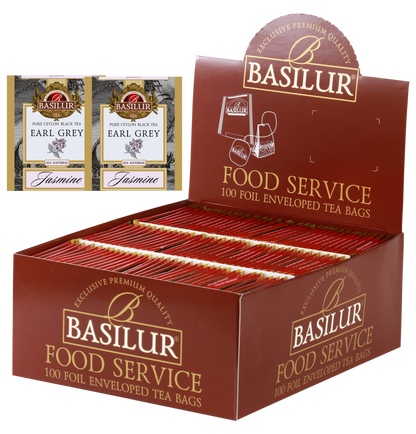 Herbata Basilur Earl Grey Jasmine w opakowaniu Food Service 100 torebek – czarna herbata cejlońska z jaśminem i bergamotką.