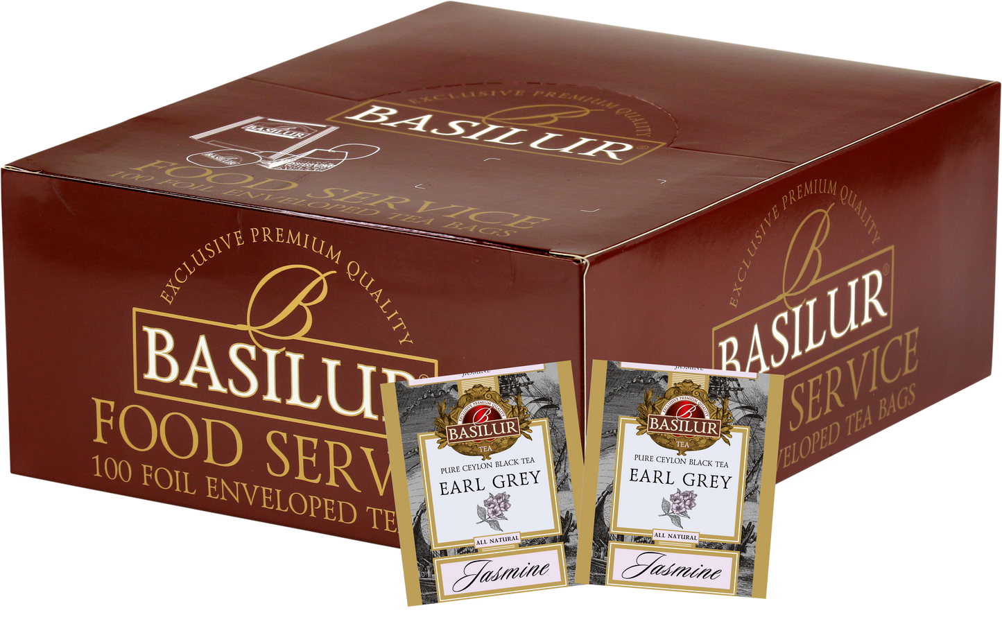 Zestaw Basilur Earl Grey Jasmine 100 x 2 g – aromatyczna czarna herbata z nutą jaśminu w eleganckim kartonowym pudełku.