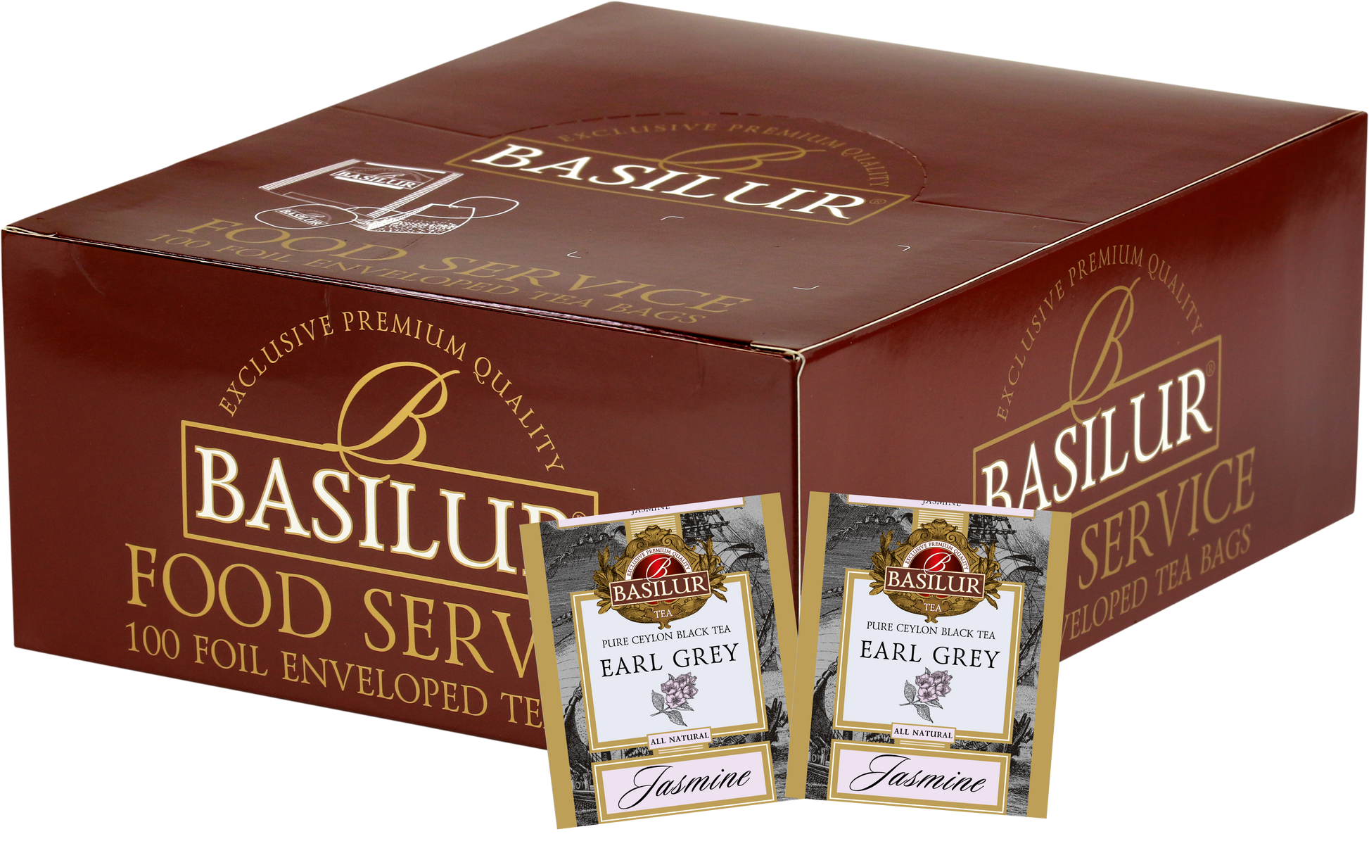 Zestaw Basilur Earl Grey Jasmine 100 x 2 g – aromatyczna czarna herbata z nutą jaśminu w eleganckim kartonowym pudełku.