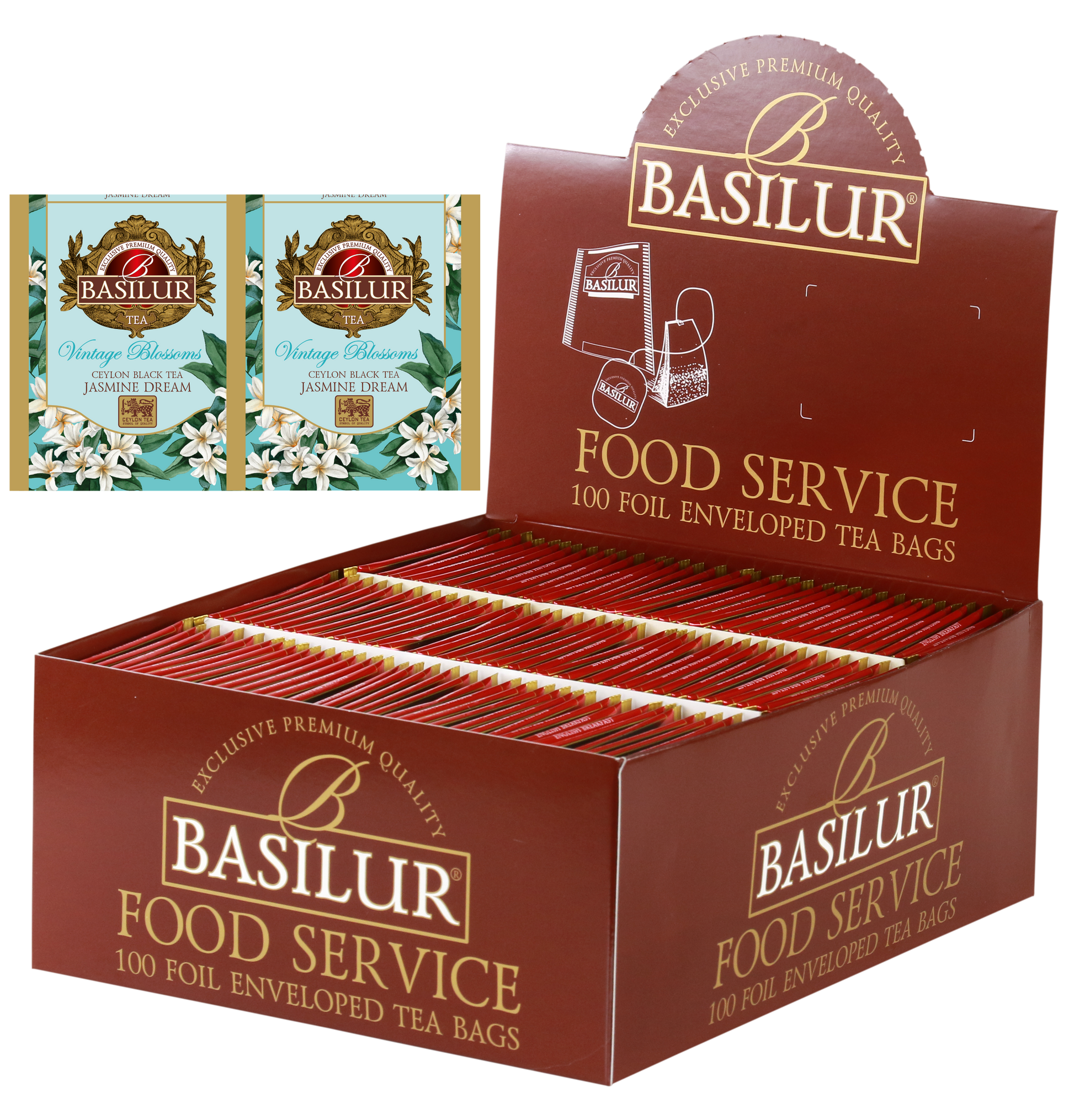 Herbata Basilur Jasmine Dream w opakowaniu Food Service 100 torebek – czarna herbata cejlońska z aromatem jaśminu.