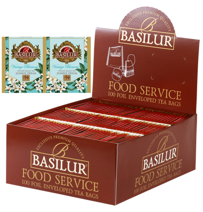 Herbata Basilur Jasmine Dream w opakowaniu Food Service 100 torebek – czarna herbata cejlońska z aromatem jaśminu.