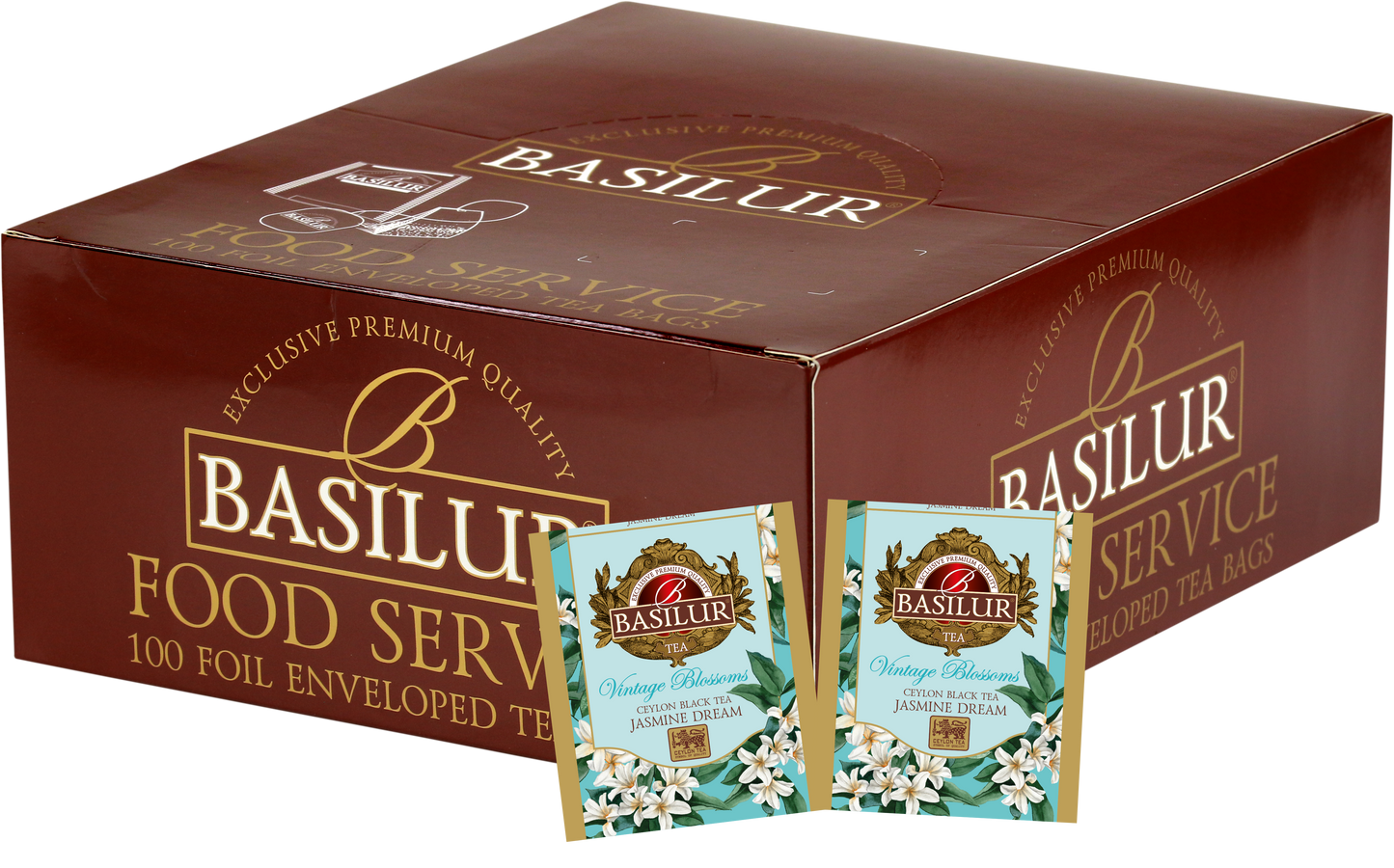 Zestaw Basilur Jasmine Dream 100 x 1,5 g – aromatyczna czarna herbata z jaśminem w eleganckim kartonowym pudełku.
