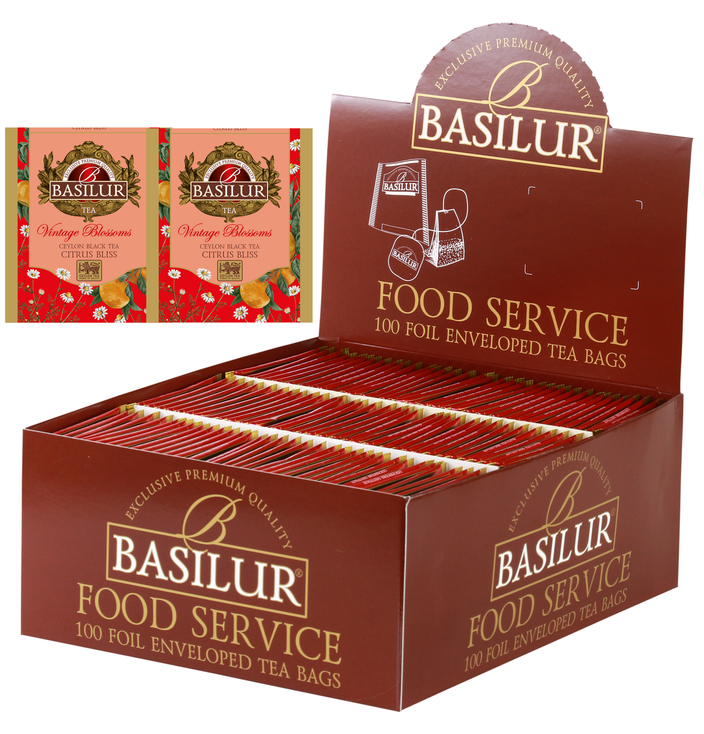 Herbata Basilur Citrus Bliss w opakowaniu Food Service 100 torebek – czarna herbata cejlońska z aromatem cytrusów.