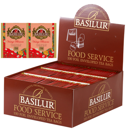 Herbata Basilur Citrus Bliss w opakowaniu Food Service 100 torebek – czarna herbata cejlońska z aromatem cytrusów.