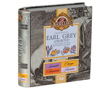 Elegancka puszka Basilur Earl Grey Assorted z klasycznym motywem żaglowca.