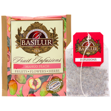 Saszetka i torebka herbaty Basilur Mango Peach – aromatyczna herbata z mango i brzoskwinią.