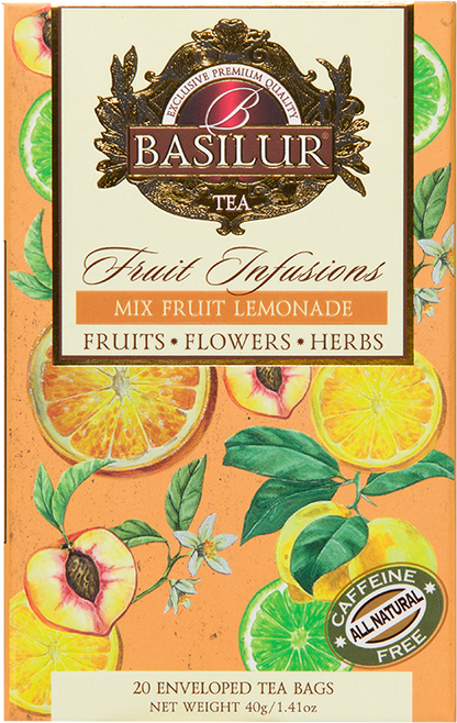 Front opakowania Basilur Mix Fruit Lemonade – aromatyczna herbata z kolekcji Fruit Infusions.