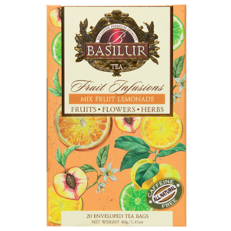 Front opakowania Basilur Mix Fruit Lemonade – aromatyczna herbata z kolekcji Fruit Infusions.