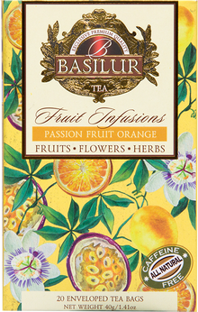 Front opakowania Basilur Passion Fruit Orange – naturalna herbata owocowa z kolekcji Fruit Infusions.