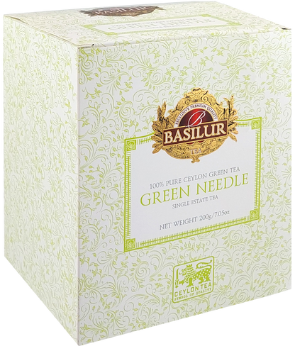 Drewniane pudełko Basilur Green Needle – ekskluzywna herbata cejlońska klasy premium.
