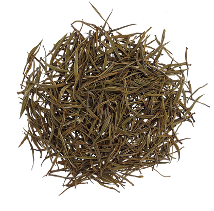 Suszone listki Basilur Green Needle – długa, smukła herbata zielona w kształcie igiełek.