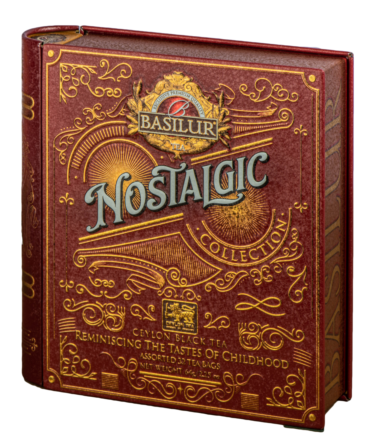 Puszka Basilur Nostalgic widok skośny, herbata cejlońska w ozdobnej kolekcji.