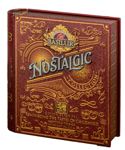 Puszka Basilur Nostalgic widok skośny, herbata cejlońska w ozdobnej kolekcji.