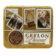 Widok z góry na puszkę z herbatą Basilur present Ceylon